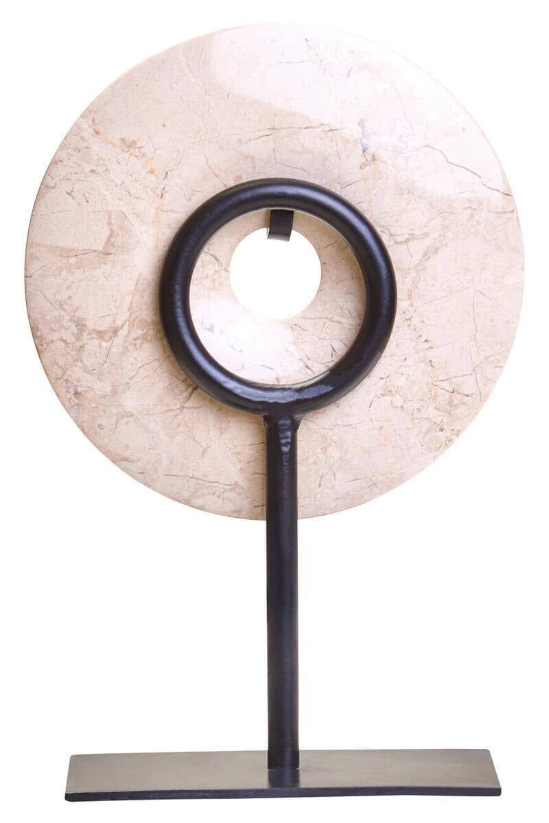 Hamilton Interiors Accessories Zoro Extra Small Cream Marble Round Dia 15cm Disc Sculpture House of Isabella UK