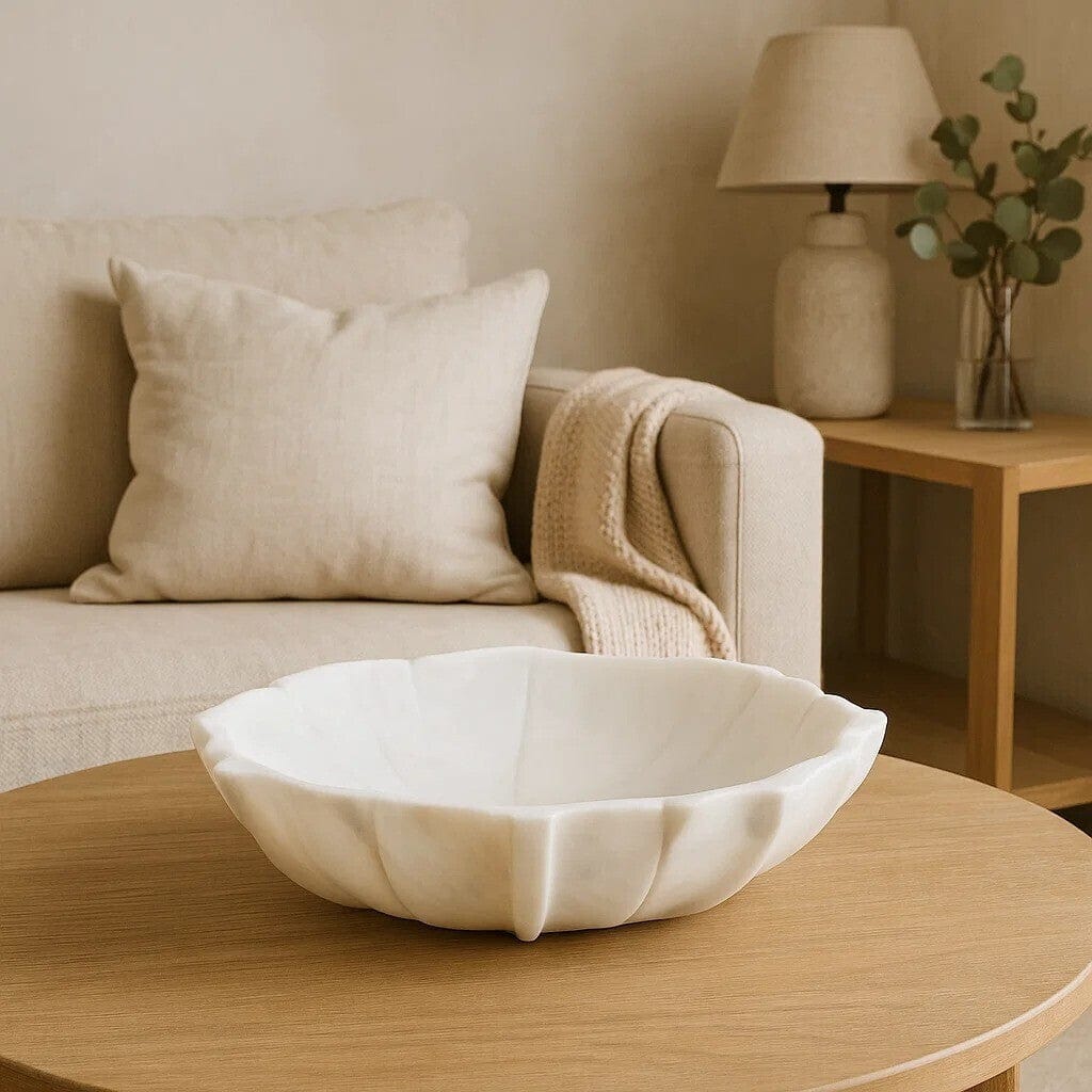 Hamilton Interiors Accessories Zoro Large White Marble Lotus Bowl House of Isabella UK