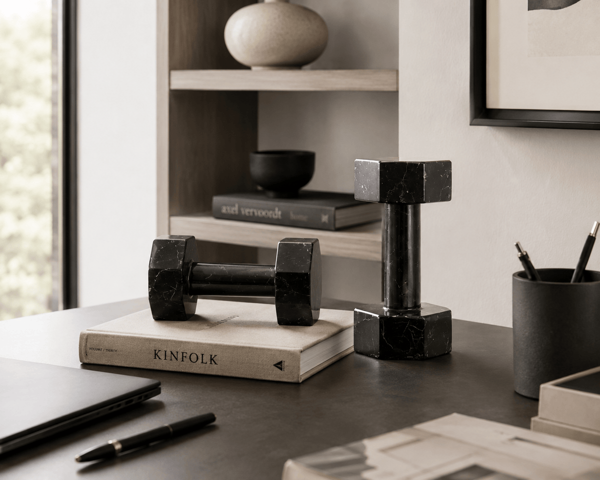 Hamilton Interiors Accessories Zoro Set of Two Decorative Black and White Marble Dumbbells House of Isabella UK