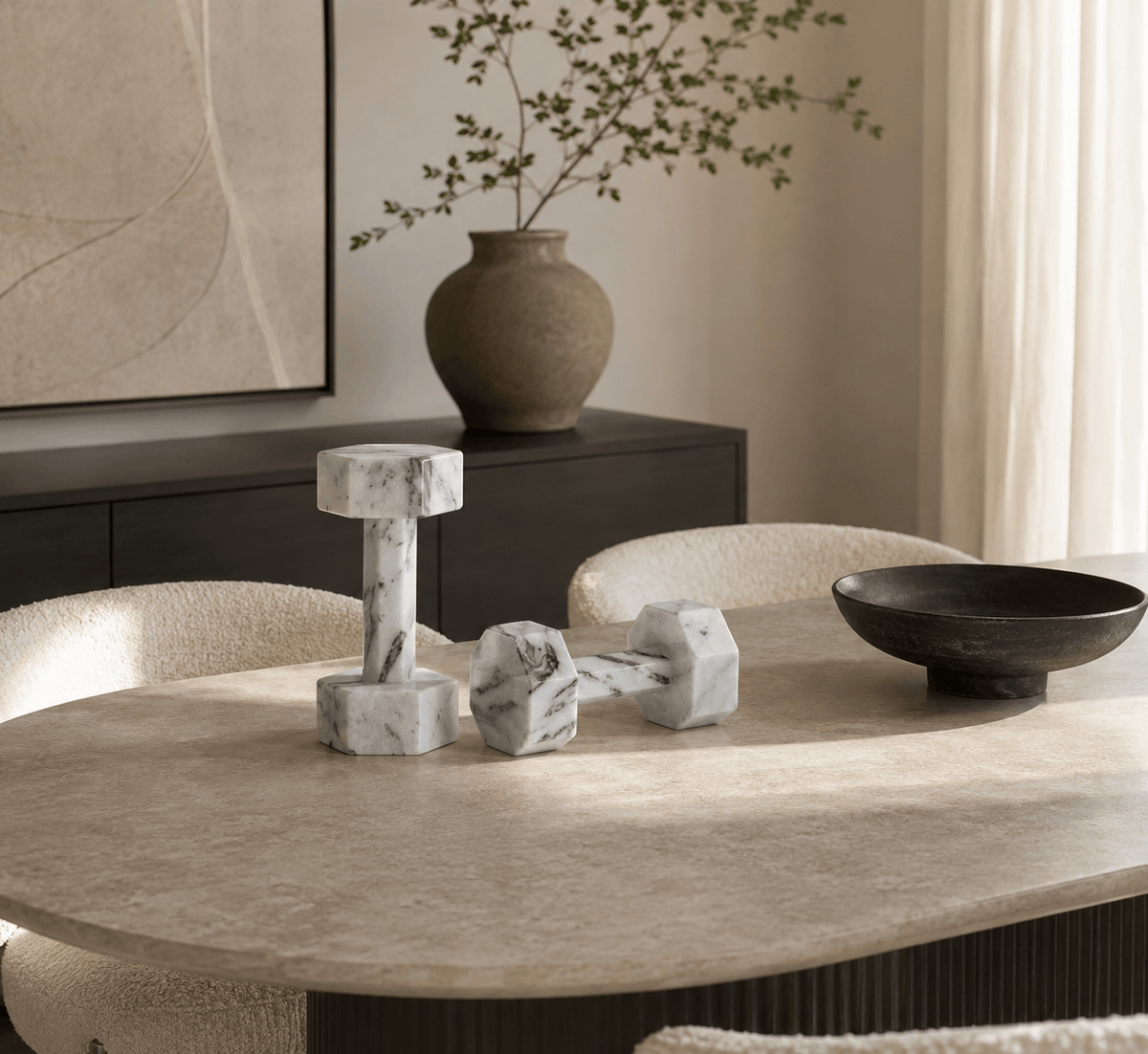 Hamilton Interiors Accessories Zoro Set of Two Decorative Grey Marble Dumbbells House of Isabella UK