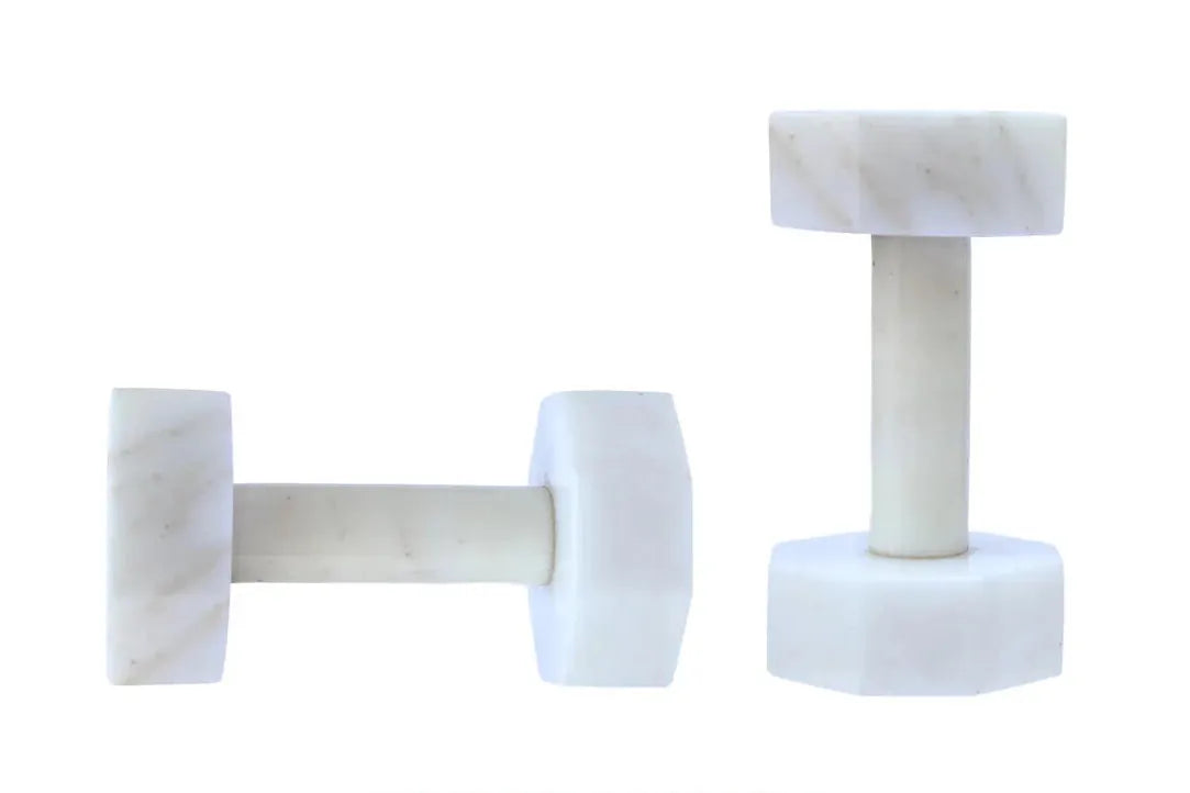 Hamilton Interiors Accessories Zoro Set of Two Decorative White Marble Dumbbells House of Isabella UK