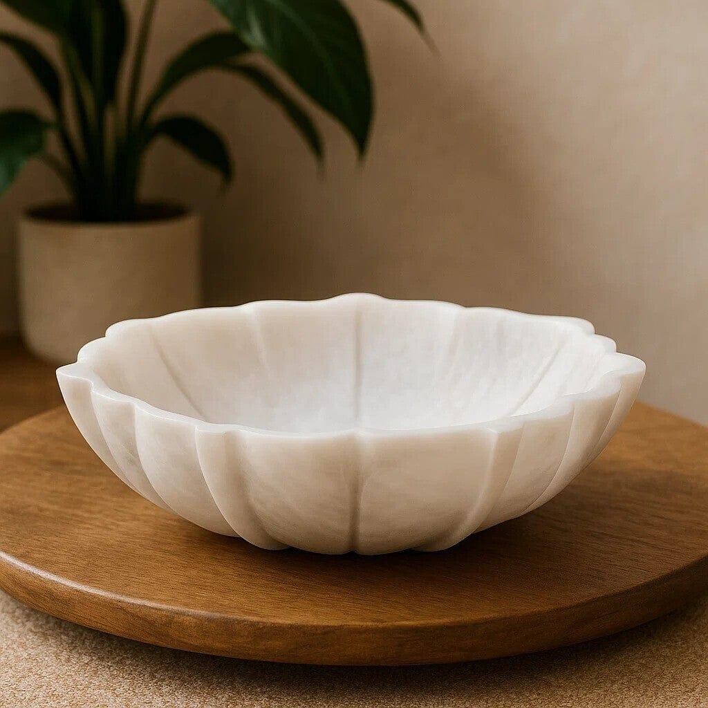 Hamilton Interiors Accessories Zoro Small White Marble Lotus Bowl House of Isabella UK