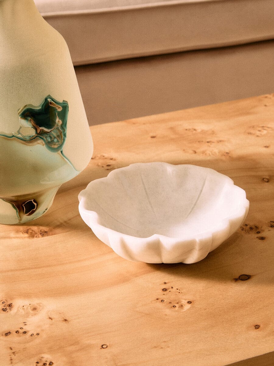 Hamilton Interiors Accessories Zoro Small White Marble Lotus Bowl House of Isabella UK