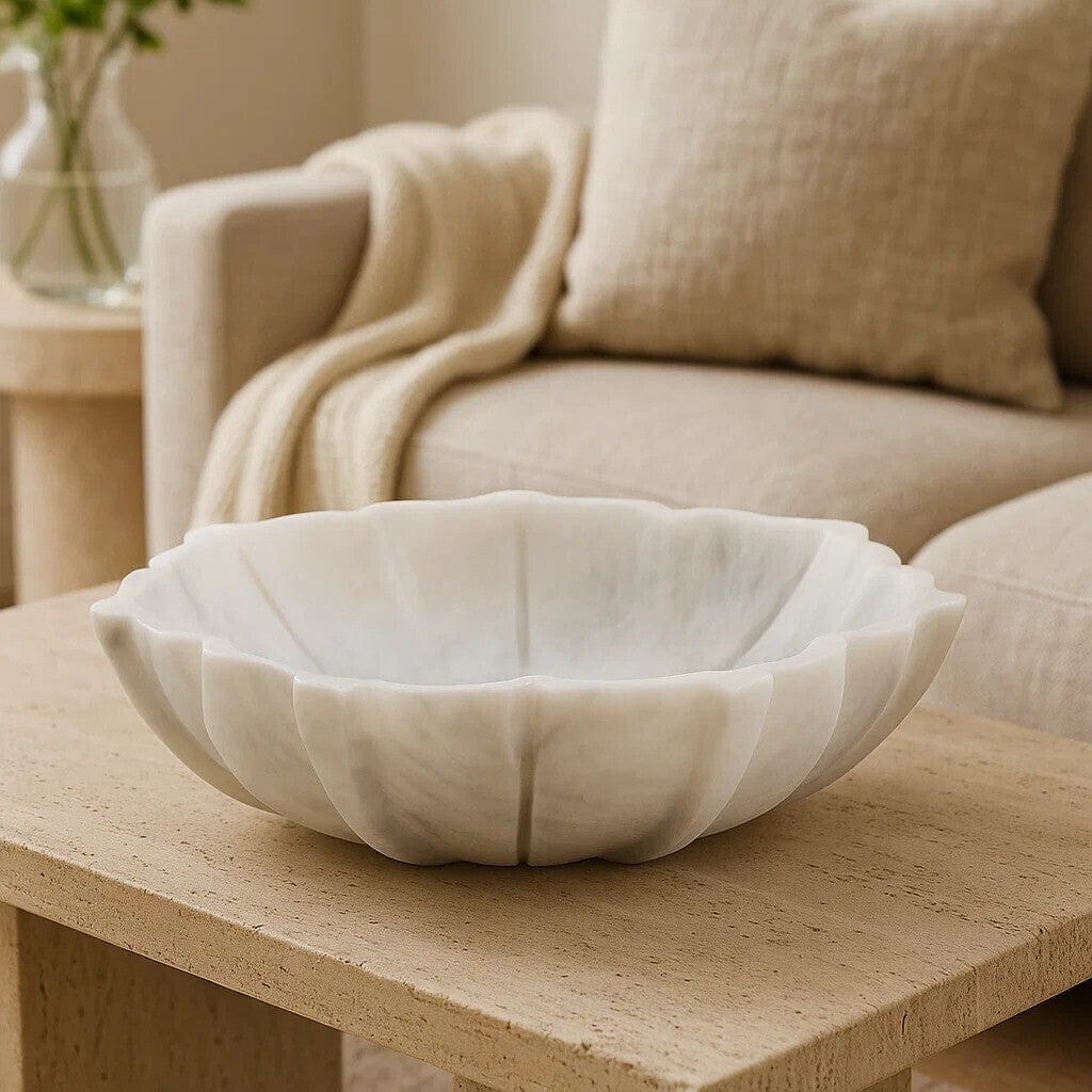 Hamilton Interiors Accessories Zoro Small White Marble Lotus Bowl House of Isabella UK