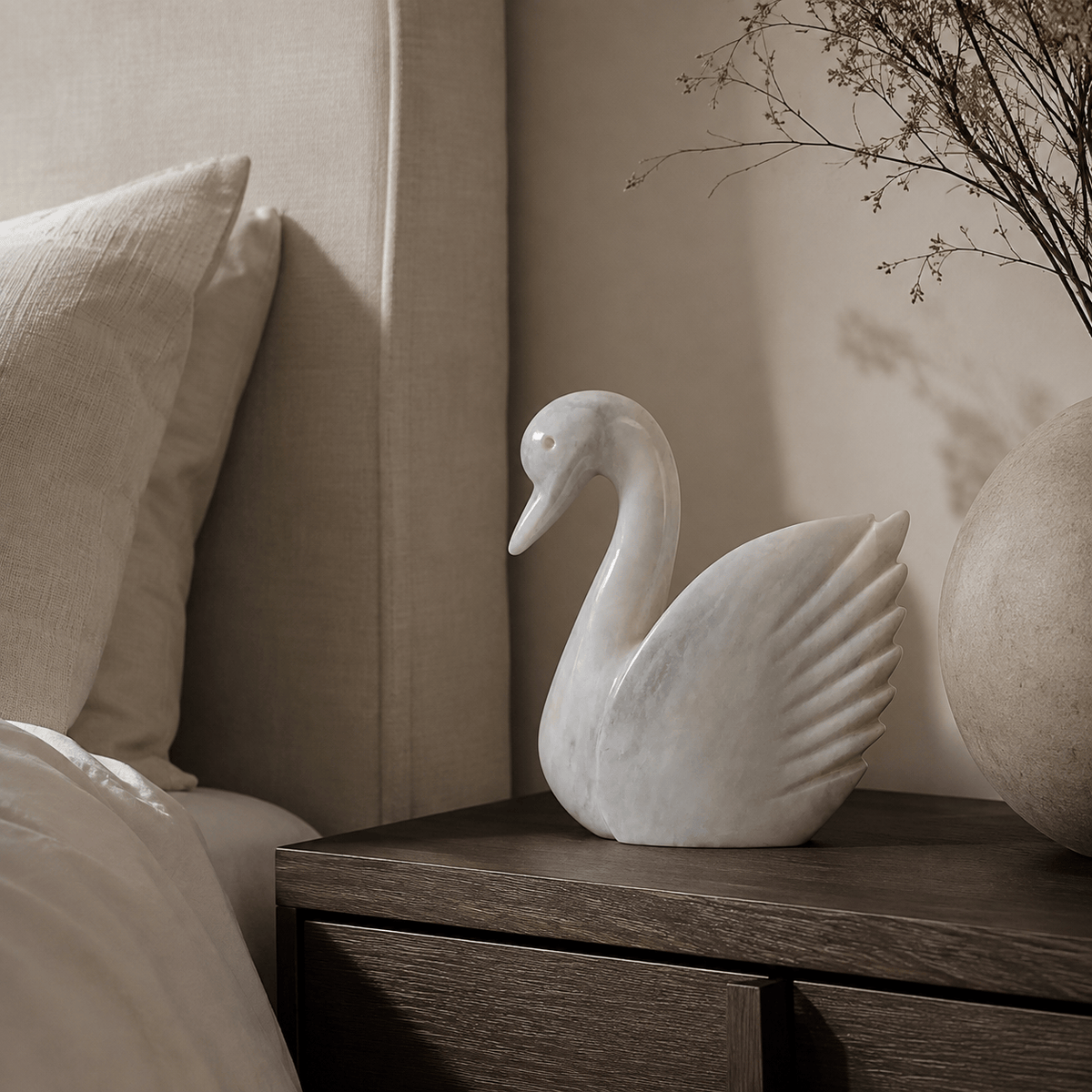 Hamilton Interiors Accessories Zoro White Marble Decorative Swan House of Isabella UK
