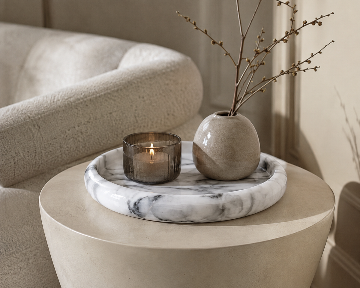 Hamilton Interiors Accessories Zoro White Marble Round Tray House of Isabella UK