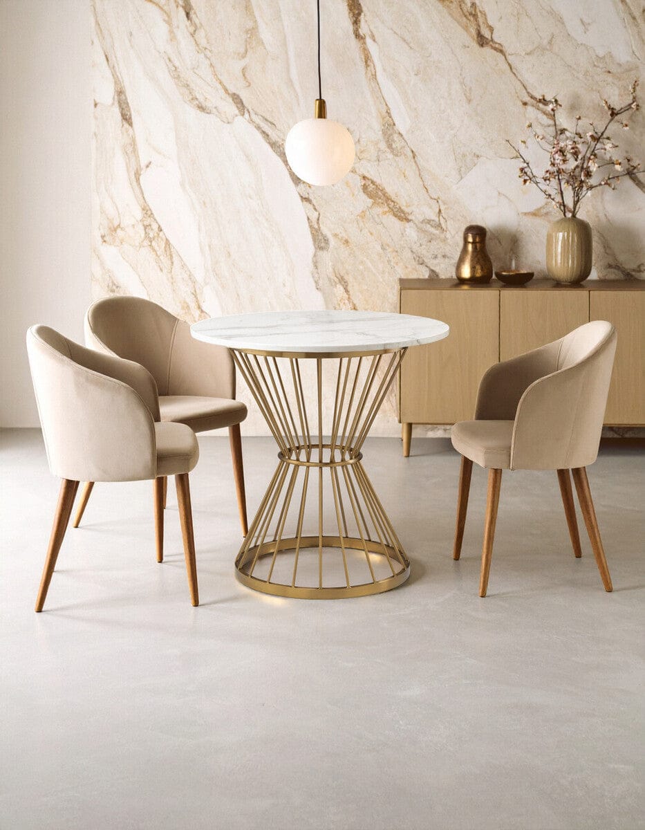 Hamilton Interiors Dining Anzio Hourglass Dining Table with White Marble and Gold Base House of Isabella UK
