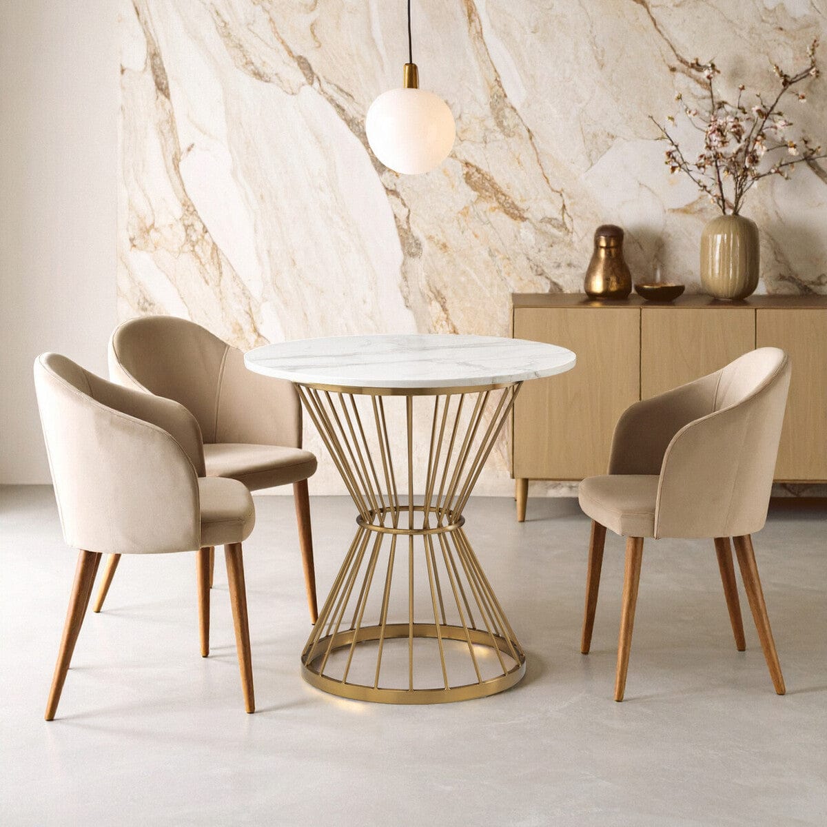 Hamilton Interiors Dining Anzio Hourglass Dining Table with White Marble and Gold Base House of Isabella UK