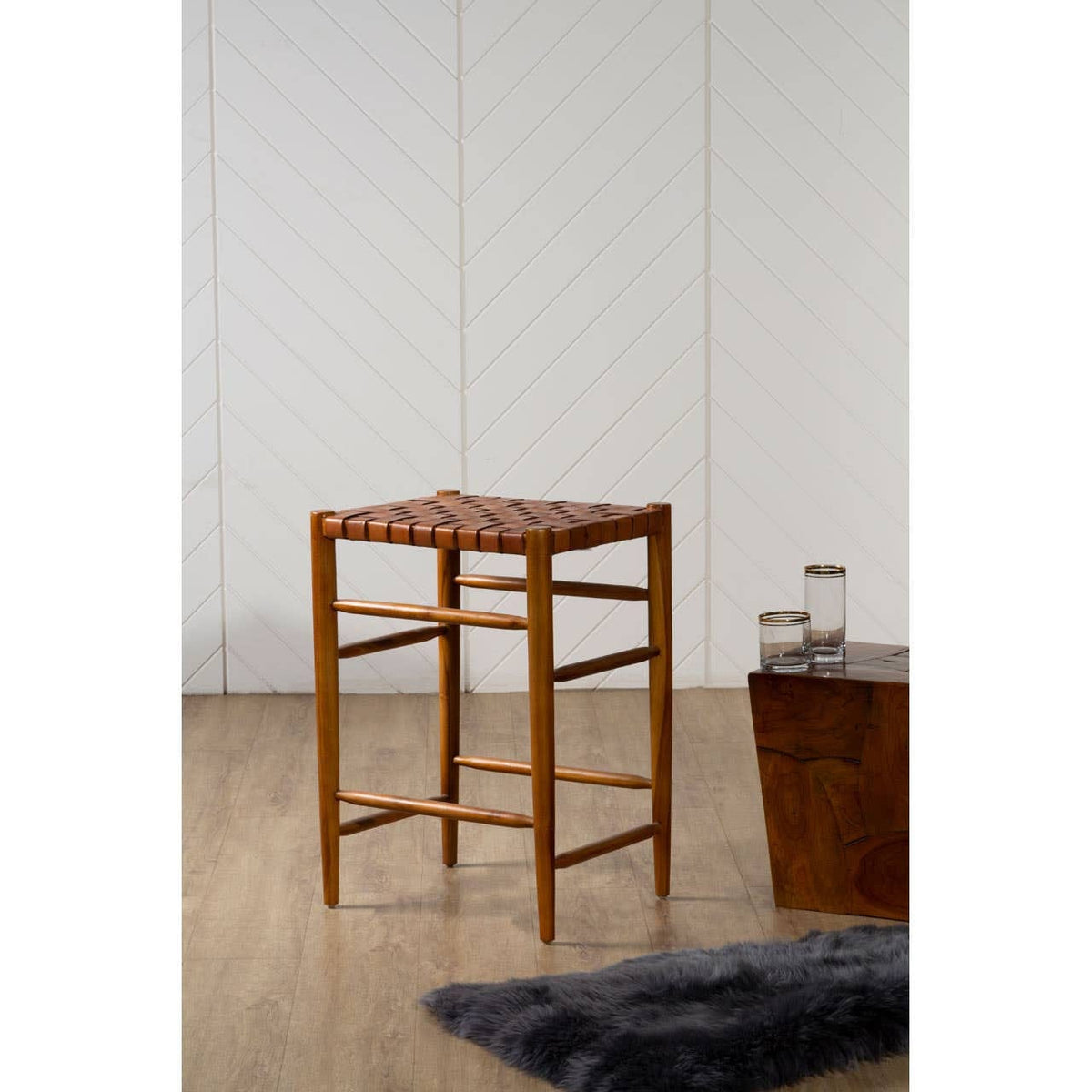 Hamilton Interiors Dining Kendari Brown Woven Leather Barstool House of Isabella UK