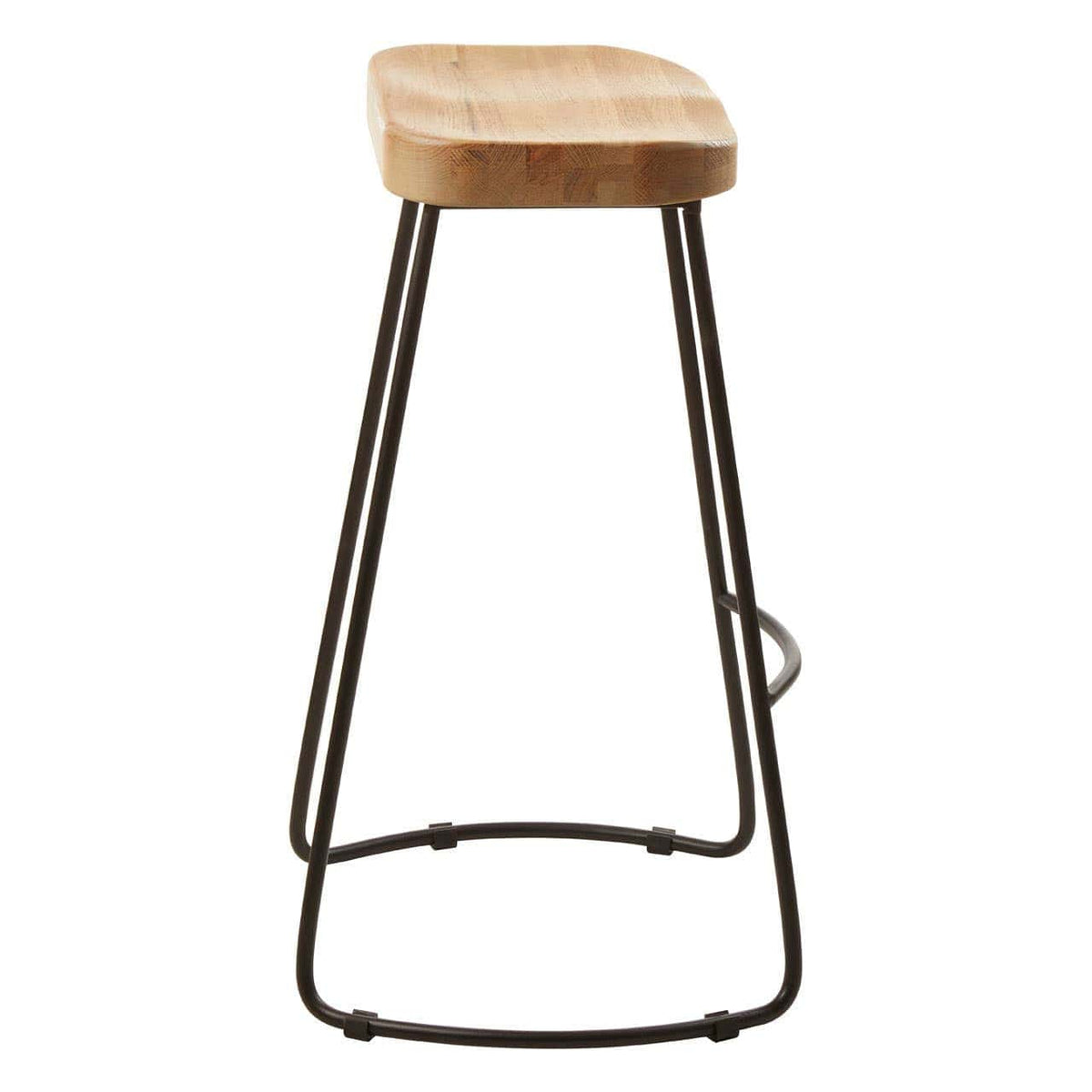 Hamilton Interiors Dining Lyon Oak Wood and Black Metal Bar Stool House of Isabella UK
