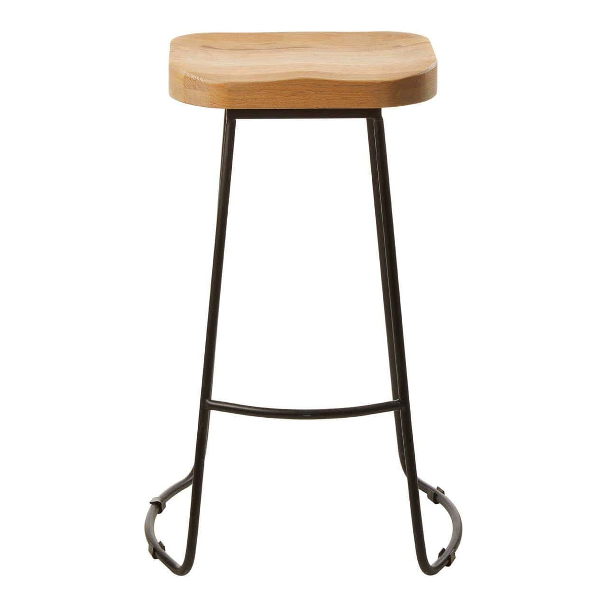 Hamilton Interiors Dining Lyon Oak Wood and Black Metal Bar Stool House of Isabella UK