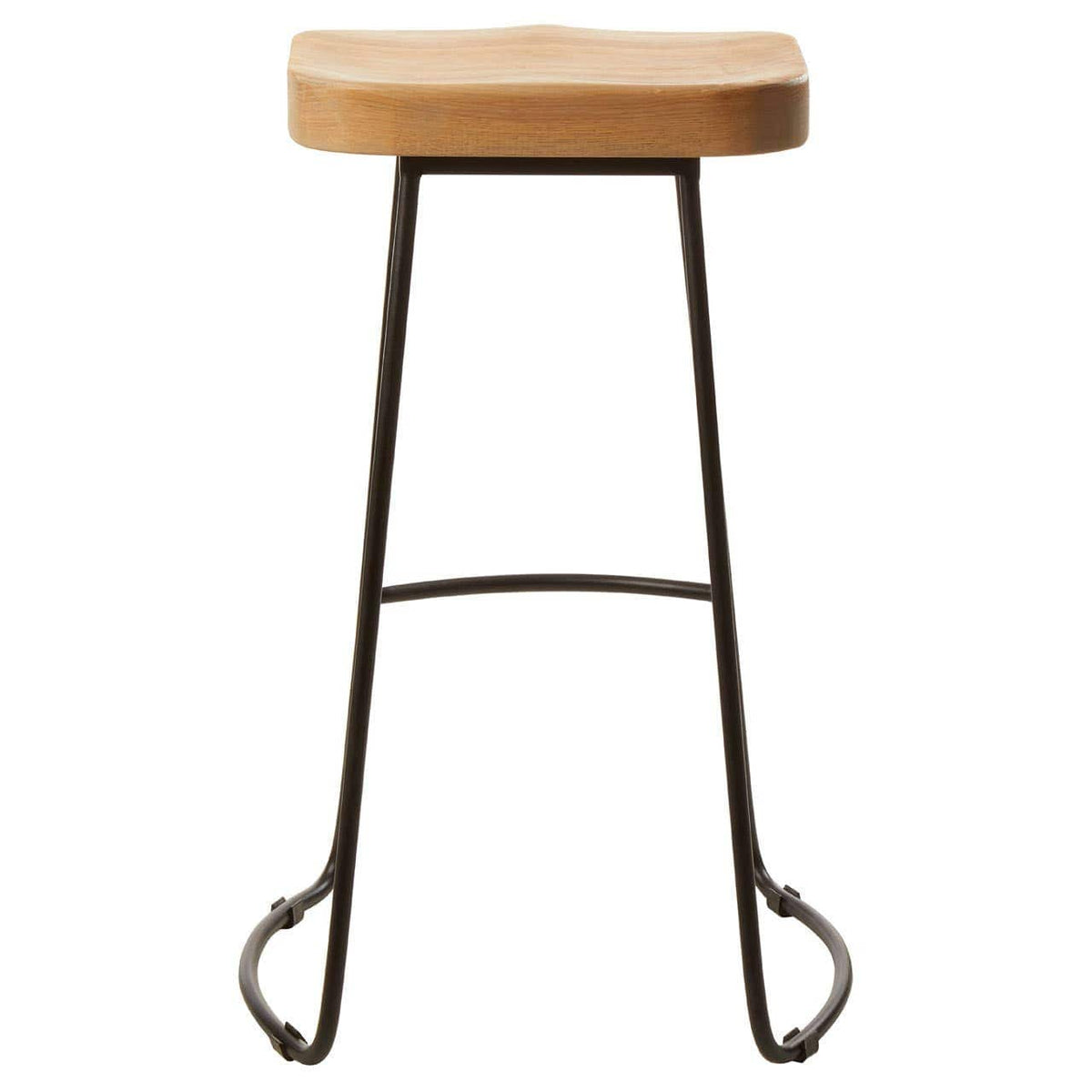 Hamilton Interiors Dining Lyon Oak Wood and Black Metal Bar Stool House of Isabella UK
