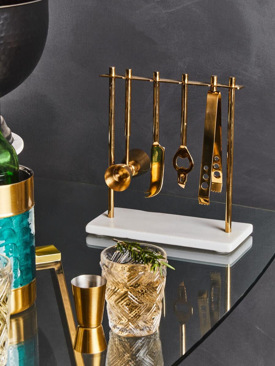 Hamilton Interiors Dining Omari Marble And Gold Finish Bar Tool Stand House of Isabella UK