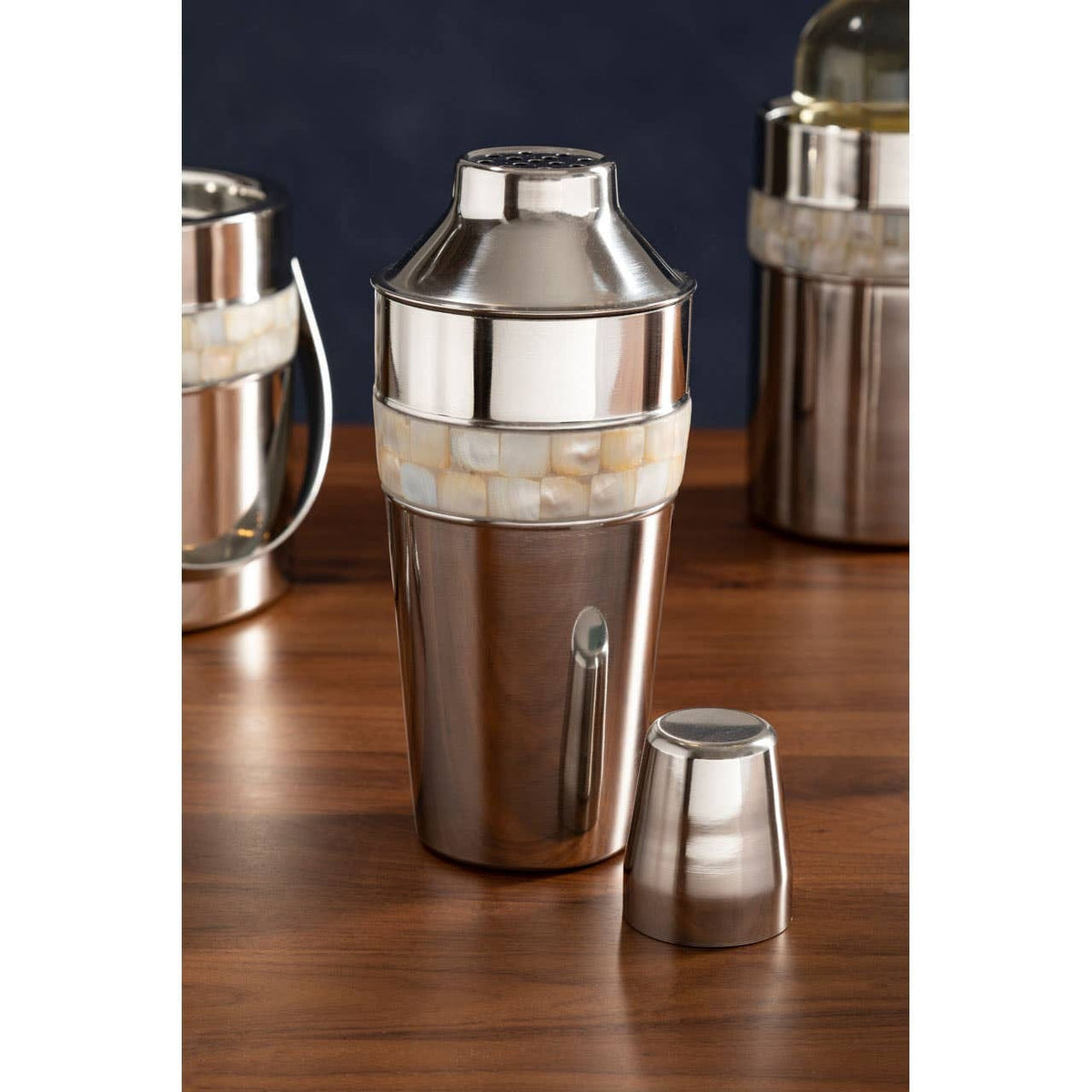 Hamilton Interiors Dining Silver Cocktail Shaker With Mother Of Pearl Inlay House of Isabella UK