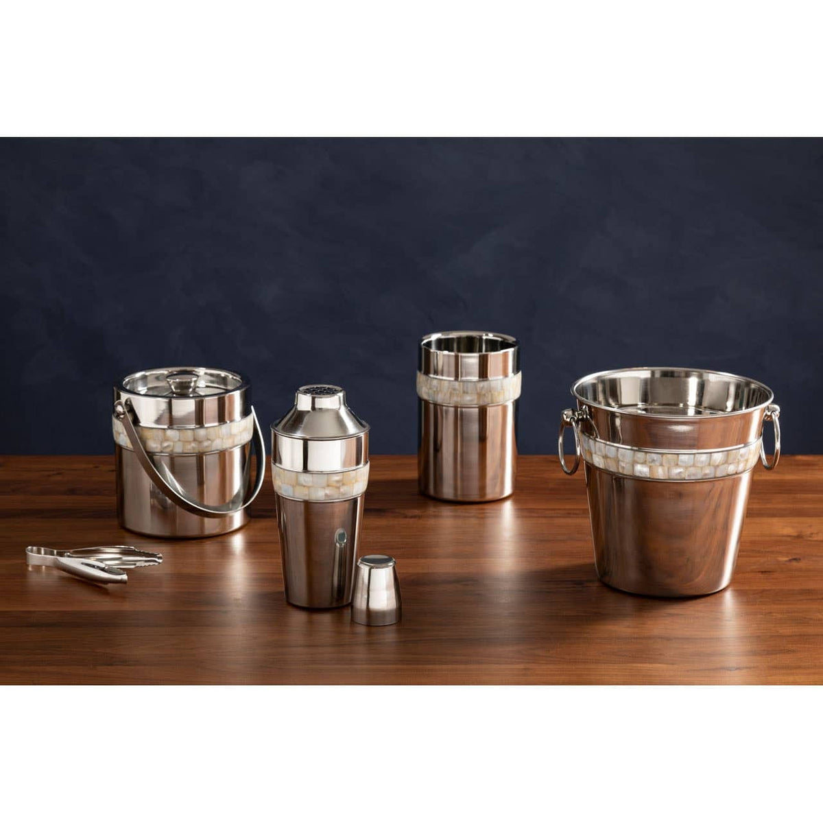 Hamilton Interiors Dining Silver Cocktail Shaker With Mother Of Pearl Inlay House of Isabella UK