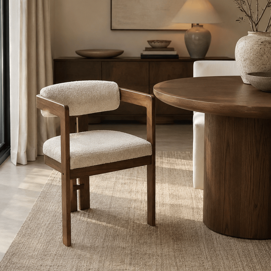 Hamilton Interiors Dining Torello Boucle Fabric and Mango Wood Dining Chair House of Isabella UK