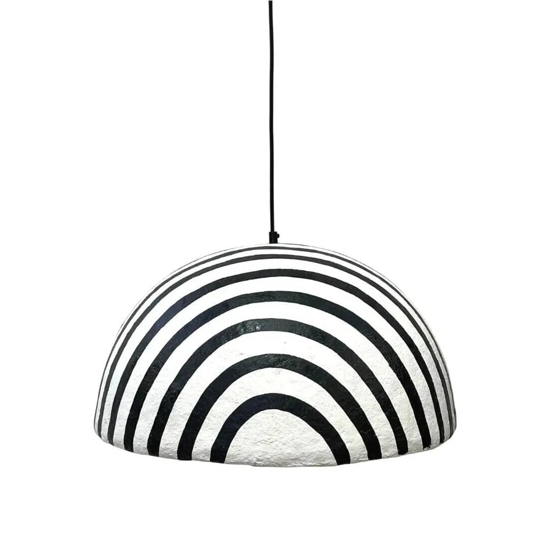 Hamilton Interiors Lighting Carta Black and White Stripe Papier Mache Domed Pendant Light House of Isabella UK
