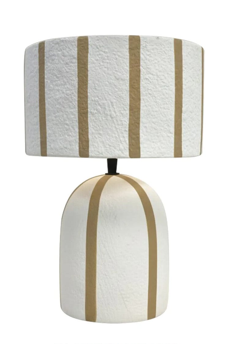 Hamilton Interiors Lighting Carta Brown and White Stripe Papier Mache Table Lamp House of Isabella UK
