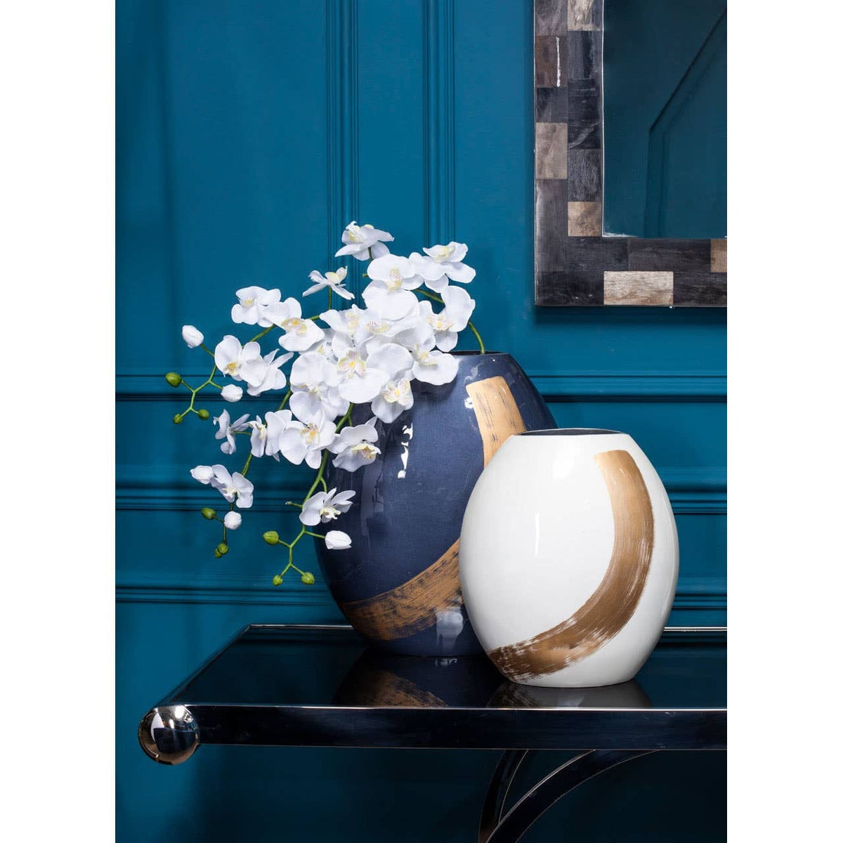 Hamilton Interiors Living Alma Blue And Gold Large Vase House of Isabella UK