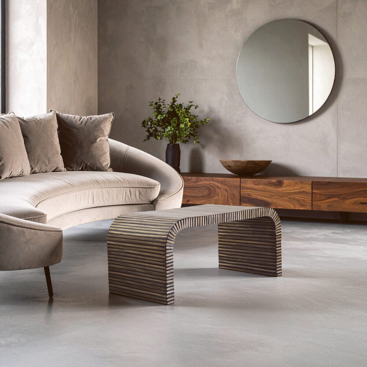 Hamilton Interiors Living Bambusa Bamboo Inlay Curved Coffee Table House of Isabella UK