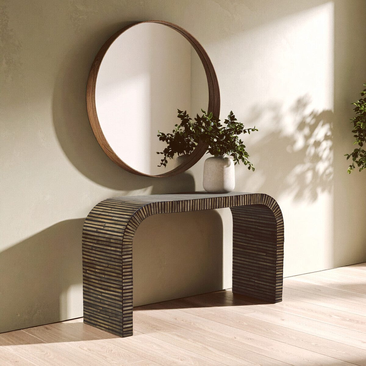 Hamilton Interiors Living Bambusa Bamboo Inlay Curved Console Table House of Isabella UK