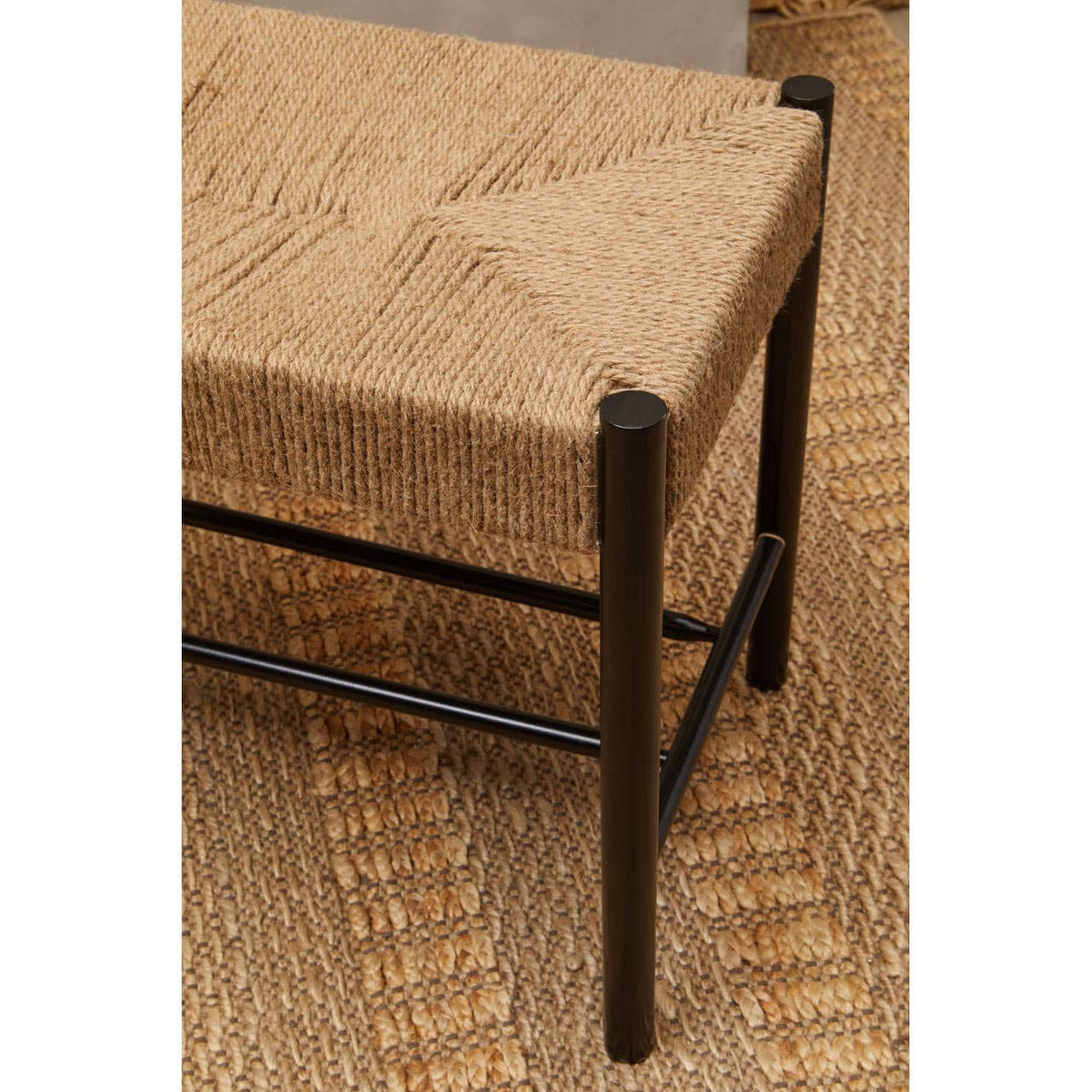 Hamilton Interiors Living Bandar Natural Rope and Black Wood Large Bench House of Isabella UK