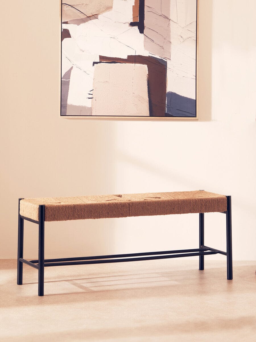 Hamilton Interiors Living Bandar Natural Rope and Black Wood Large Bench House of Isabella UK