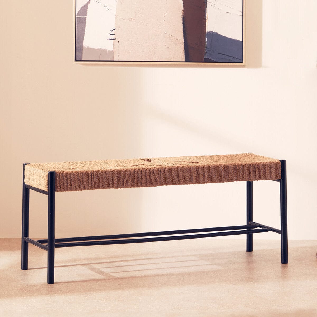 Hamilton Interiors Living Bandar Natural Rope and Black Wood Large Bench House of Isabella UK