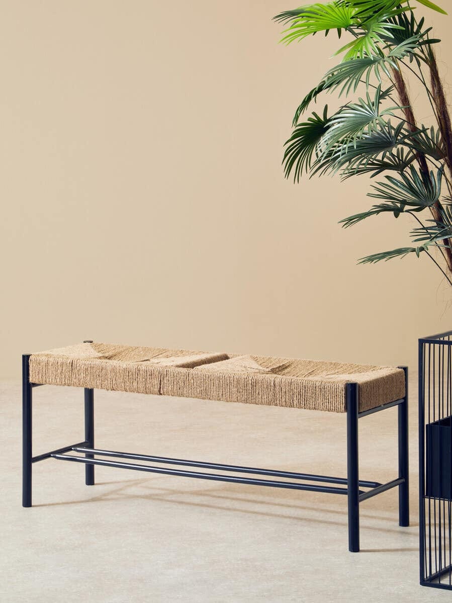 Hamilton Interiors Living Bandar Natural Rope and Black Wood Large Bench House of Isabella UK