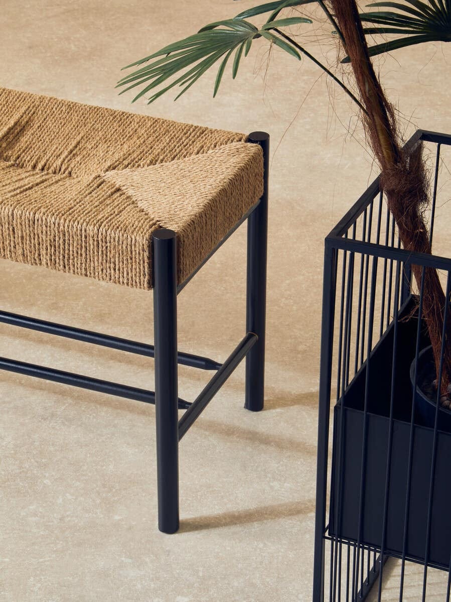 Hamilton Interiors Living Bandar Natural Rope and Black Wood Large Bench House of Isabella UK