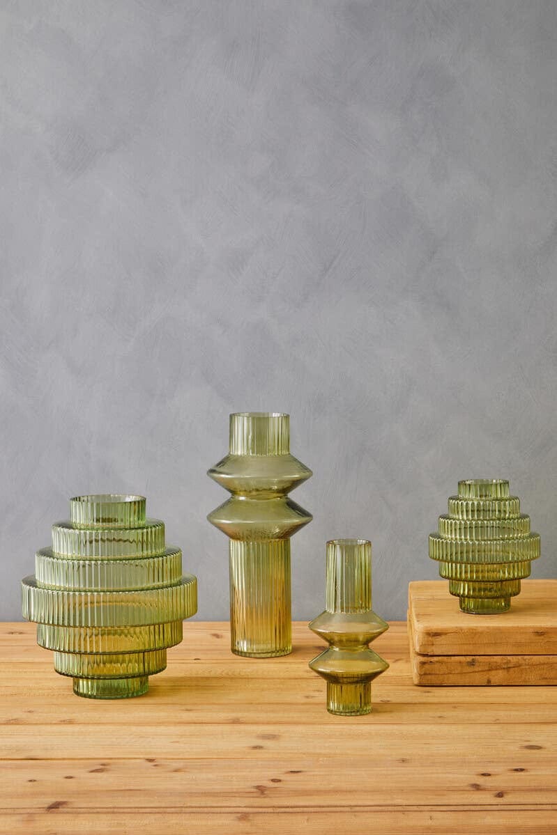 Hamilton Interiors Living Benka Small Green Ribbed Glass Vase House of Isabella UK