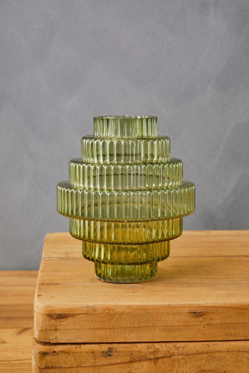 Hamilton Interiors Living Benka Small Green Ribbed Glass Vase House of Isabella UK