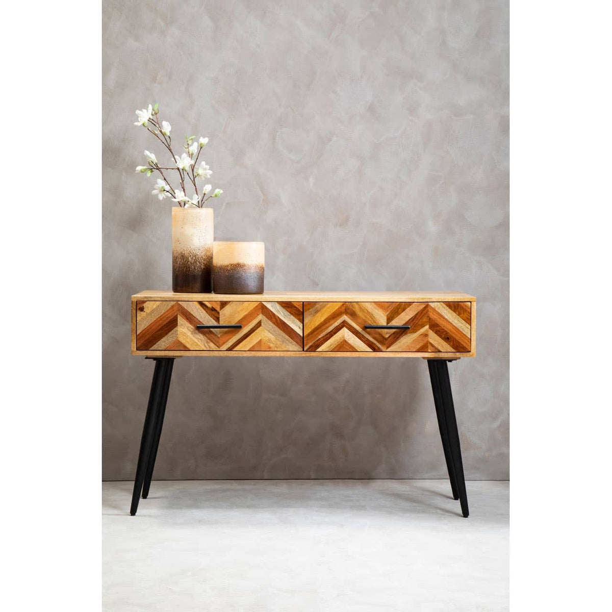 Hamilton Interiors Living Boho Two Drawer Mango Wood Console Table House of Isabella UK