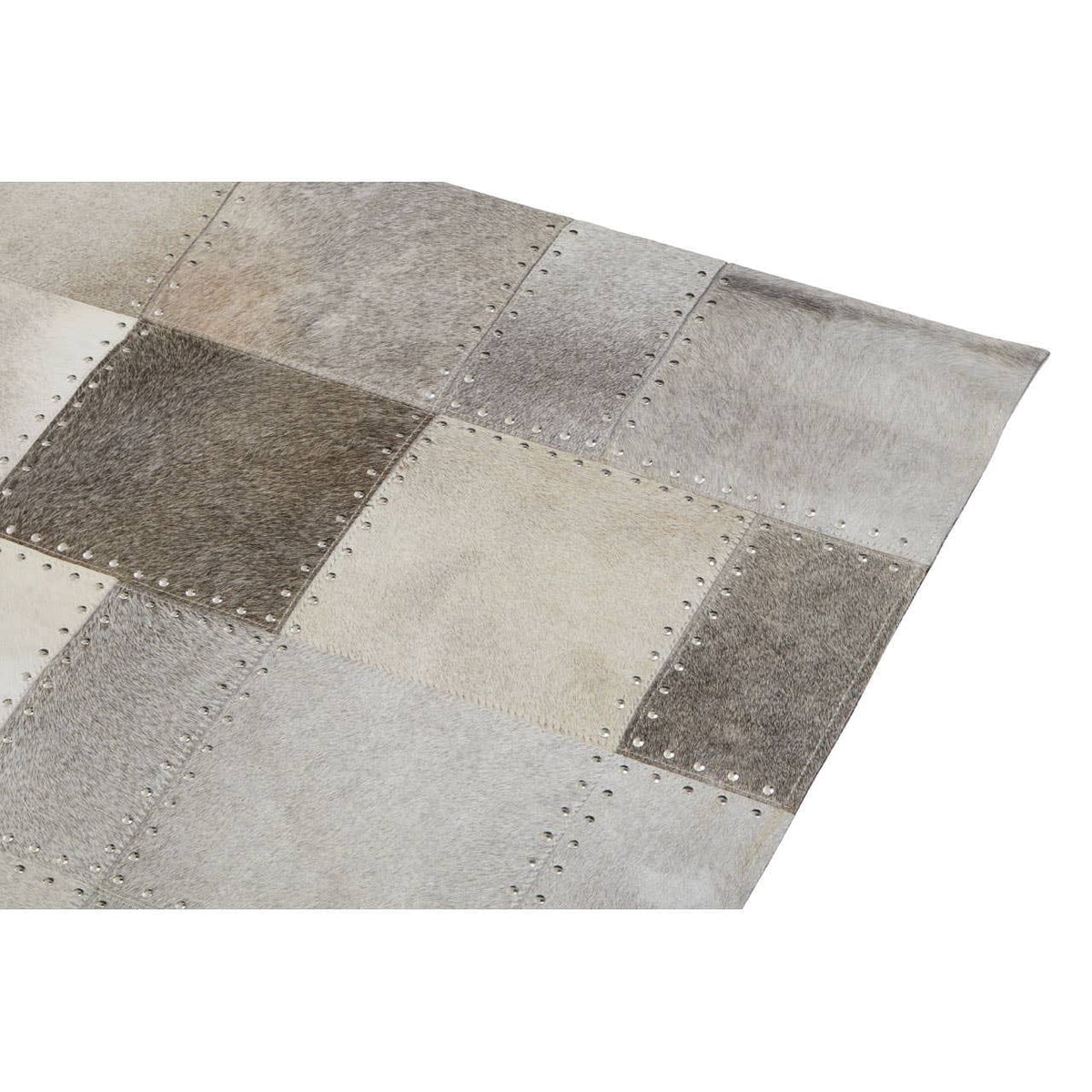 Hamilton Interiors Living Bosie Safira Small Grey Hair on Leather Patchwork Rug House of Isabella UK