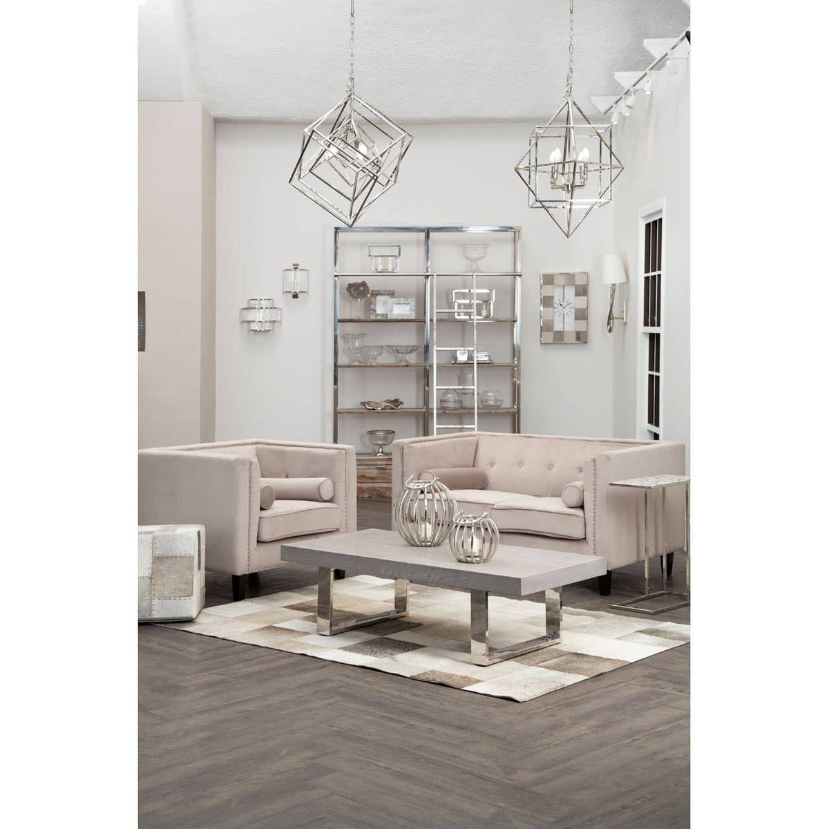 Hamilton Interiors Living Bosie Safira Small Grey Hair on Leather Patchwork Rug House of Isabella UK