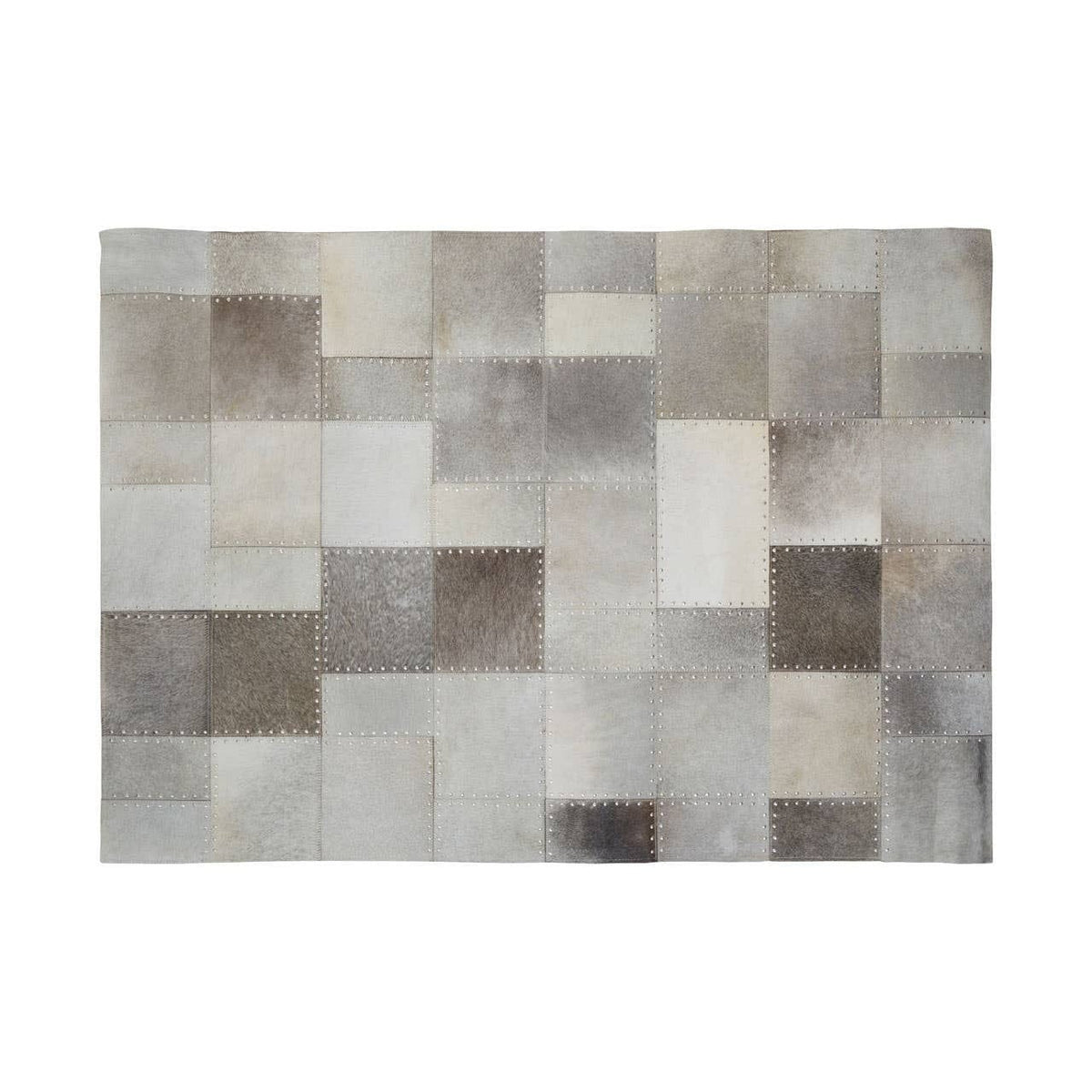 Hamilton Interiors Living Bosie Safira Small Grey Hair on Leather Patchwork Rug House of Isabella UK