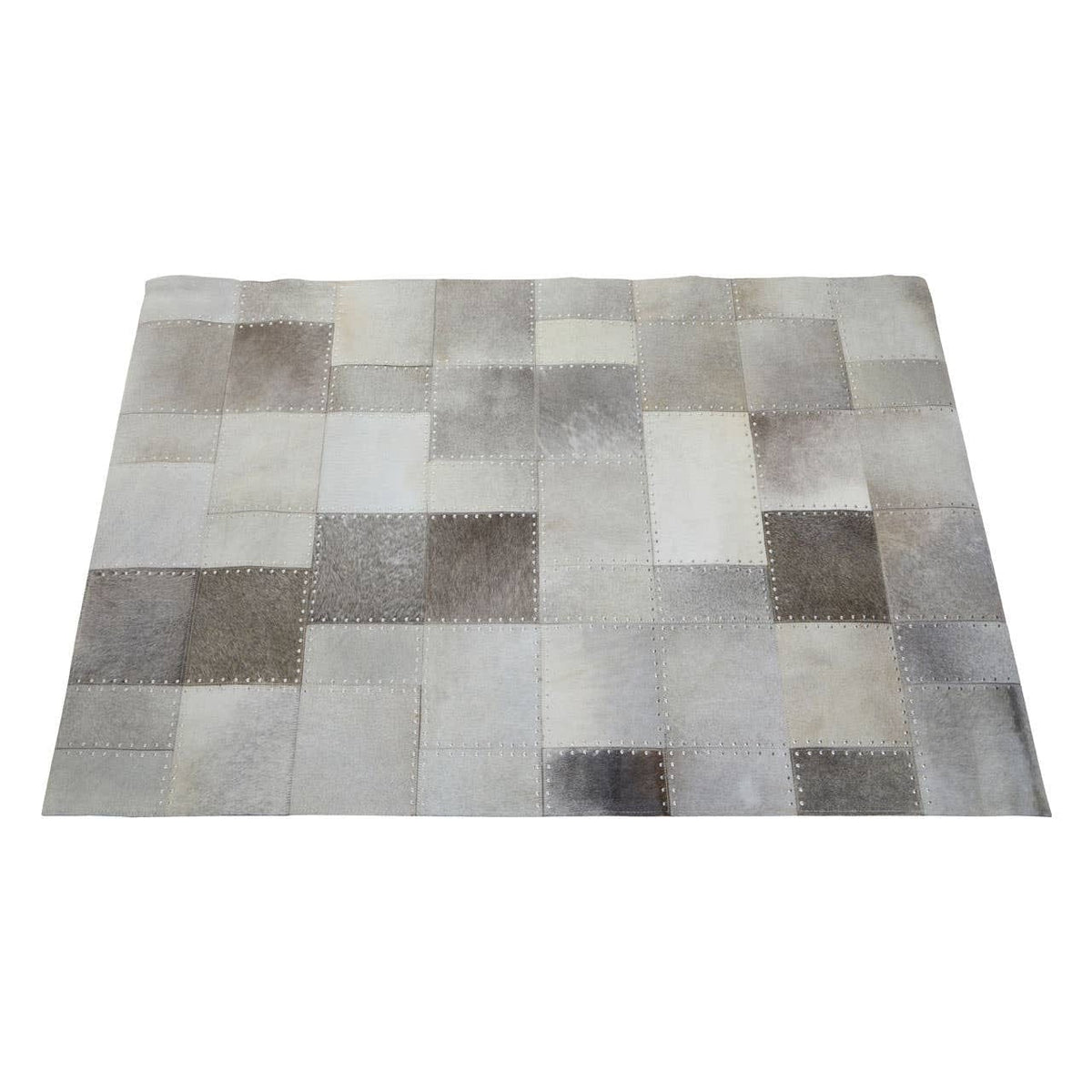 Hamilton Interiors Living Bosie Safira Small Grey Hair on Leather Patchwork Rug House of Isabella UK
