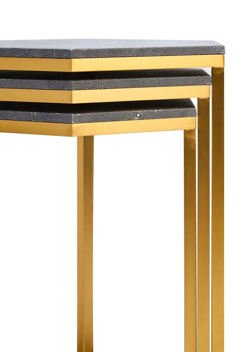Hamilton Interiors Living Cardona Nest of Three Hexagonal Blue Shagreen Effect Tables House of Isabella UK