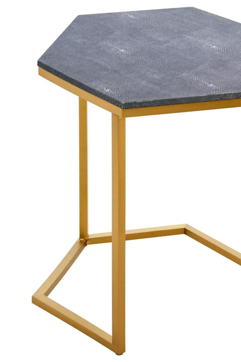 Hamilton Interiors Living Cardona Nest of Three Hexagonal Blue Shagreen Effect Tables House of Isabella UK