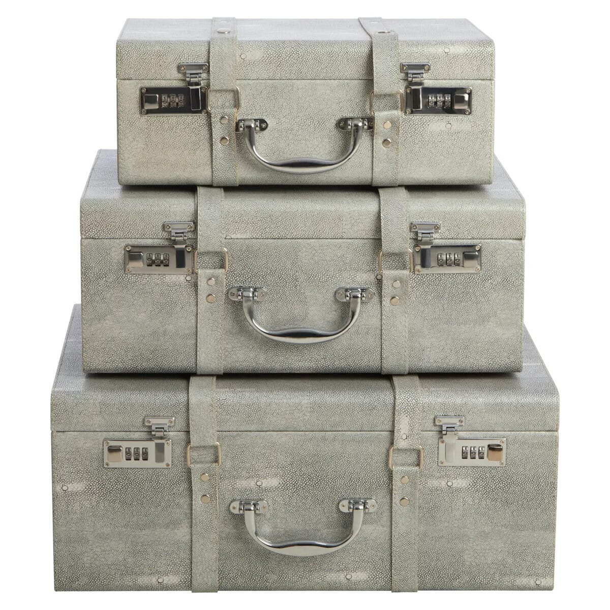 Hamilton Interiors Living Cardona Set Of Three Grey Shagreen Effect Storage Trunks House of Isabella UK