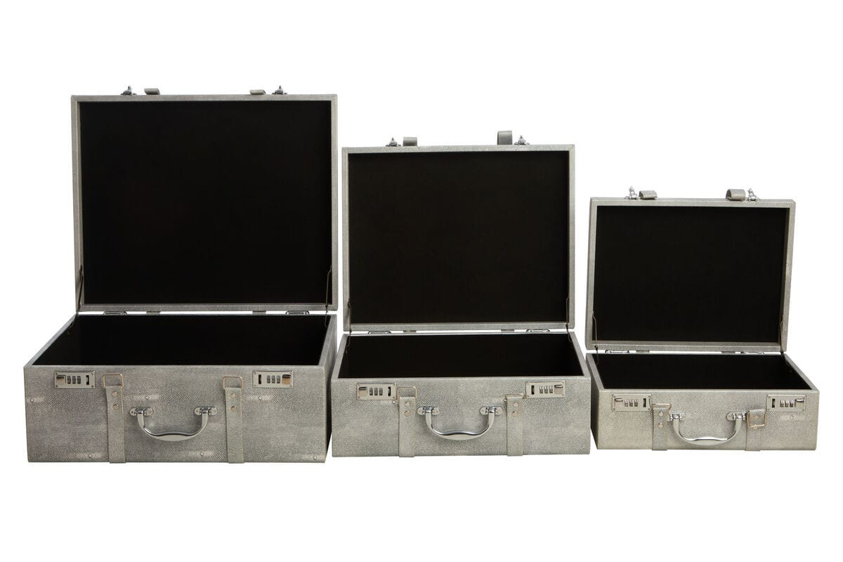 Hamilton Interiors Living Cardona Set Of Three Grey Shagreen Effect Storage Trunks House of Isabella UK