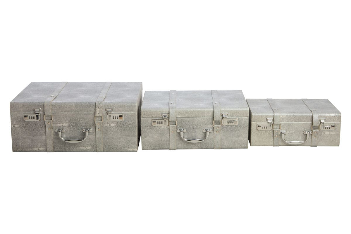 Hamilton Interiors Living Cardona Set Of Three Grey Shagreen Effect Storage Trunks House of Isabella UK