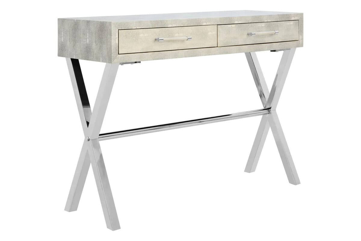 Hamilton Interiors Living Cardona Two Drawer Grey Shagreen Effect Console Table House of Isabella UK