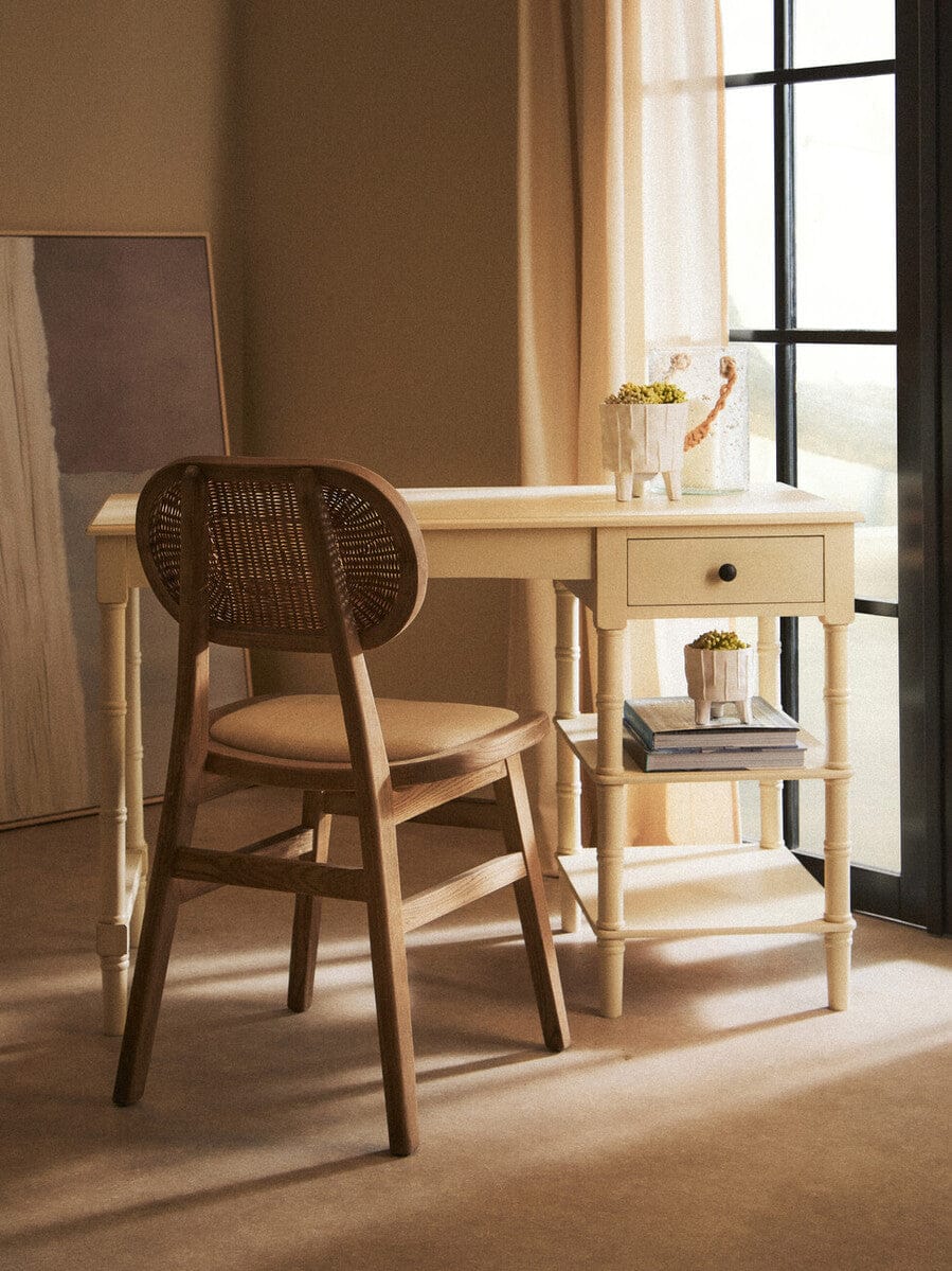 Hamilton Interiors Living Cebu Beige Fabric and Grey Wash Elm Wood Dining Chair House of Isabella UK