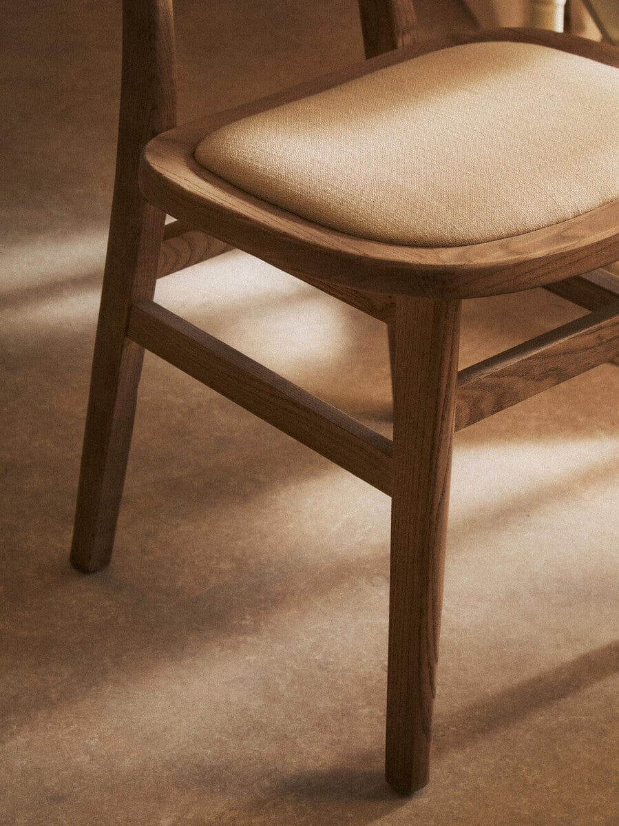 Hamilton Interiors Living Cebu Beige Fabric and Grey Wash Elm Wood Dining Chair House of Isabella UK