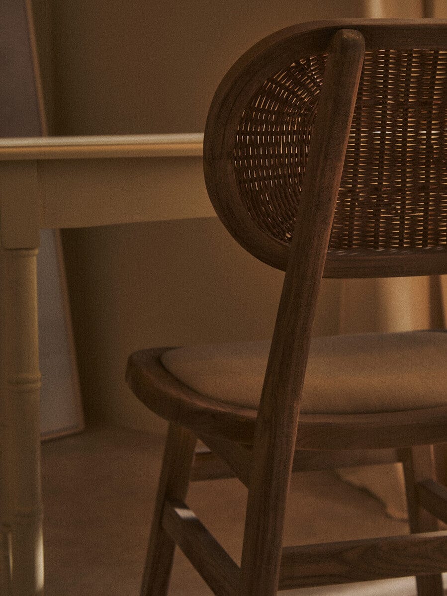 Hamilton Interiors Living Cebu Beige Fabric and Grey Wash Elm Wood Dining Chair House of Isabella UK