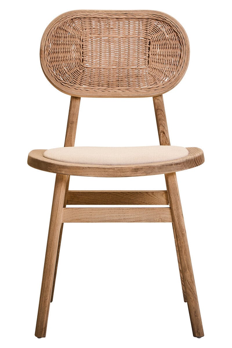 Hamilton Interiors Living Cebu Beige Fabric and Grey Wash Elm Wood Dining Chair House of Isabella UK