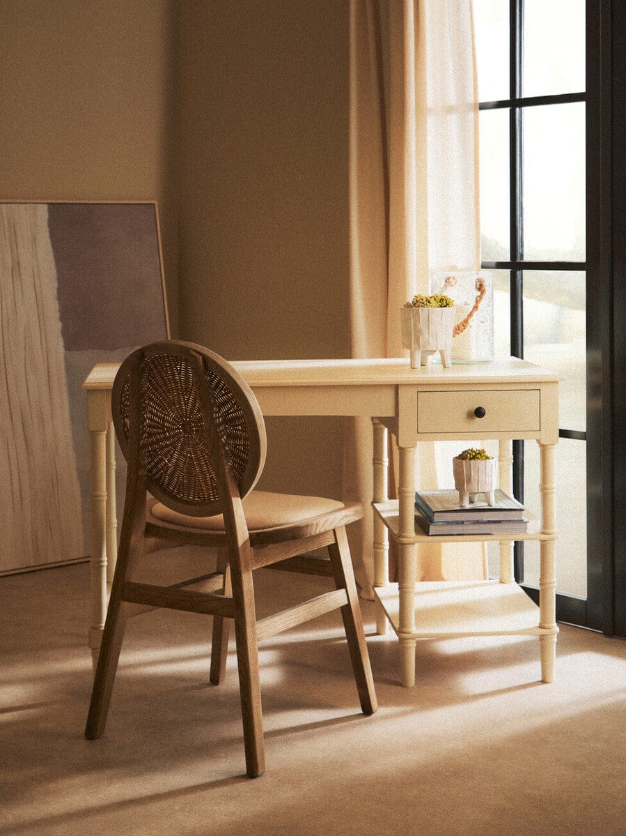 Hamilton Interiors Living Cebu Beige Fabric and White Wash Elm Wood Dining Chair House of Isabella UK
