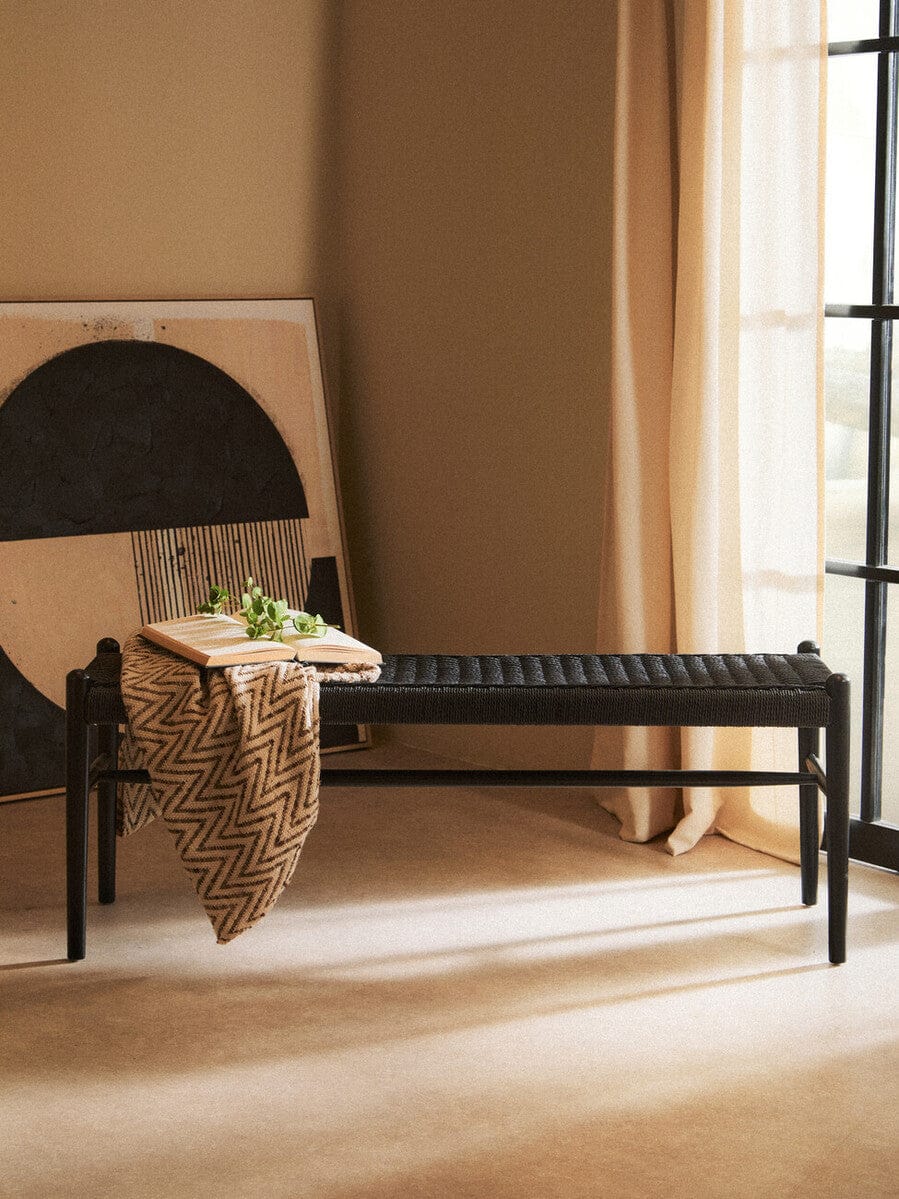 Hamilton Interiors Living Cebu Black Rope and Elm Wood Bench House of Isabella UK