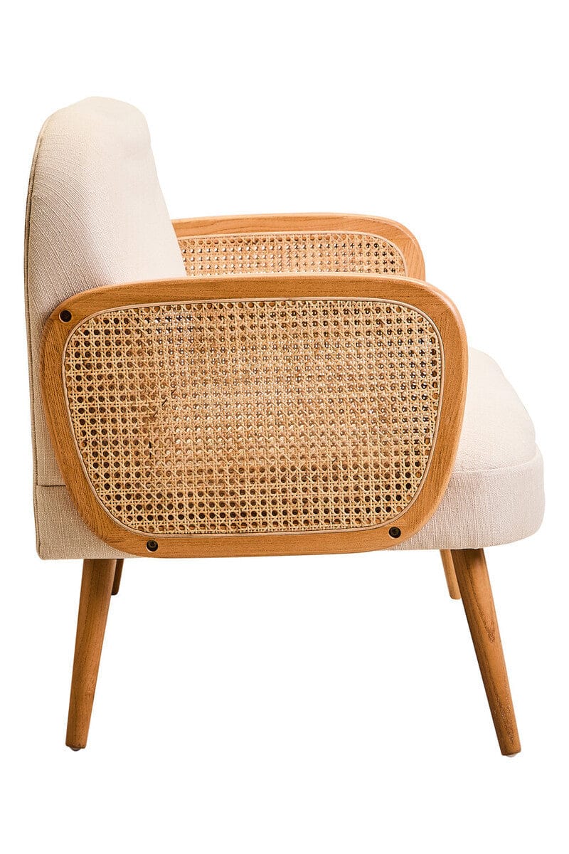 Hamilton Interiors Living Cebu Ivory Fabric and Cane 2 Seat Sofa with Elm Wood Legs House of Isabella UK